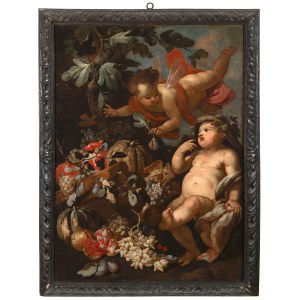 Neapolitan master Neapolitan master dated 1707, monogrammed AB, Two Putti with a Basket of Fruit
