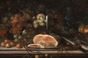 Flemish School, 17th Century, Still Life with Ham and Fruit