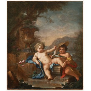 French School, 18th Century, A Pair of Putti Fishing