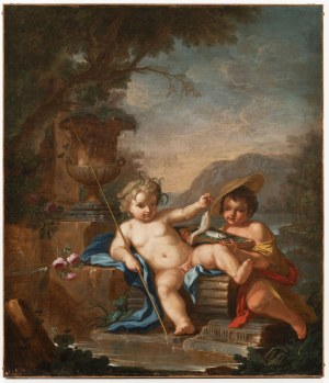 French School, 18th Century, A Pair of Putti Fishing