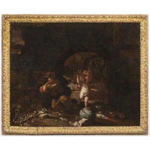German Master 17th century, Allegory of Vanitas with lute player and putto