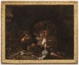 German Master 17th century, Allegory of Vanitas with lute player and putto
