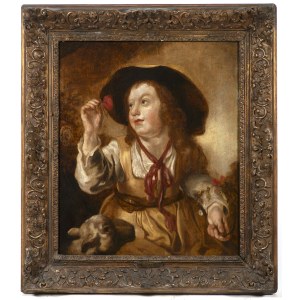 Jan van Noordt (1623/24 - 1676/1686) - attributed, Young shepherdess with flowers and a lamb