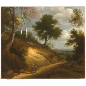Painter of the 17th/18th century, A Wooded Landscape with Travelers