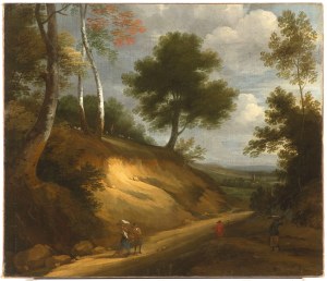 Painter of the 17th/18th century, A Wooded Landscape with Travelers