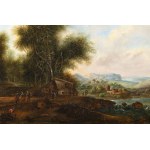 Painter of 18th century, Landscape with a Farmhouse and People by the River