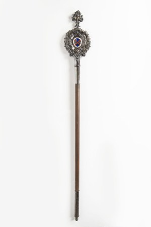 Crozier, 19th century, Silver-plated and colored enamel painting