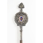 Crozier, 19th century, Silver-plated and colored enamel painting