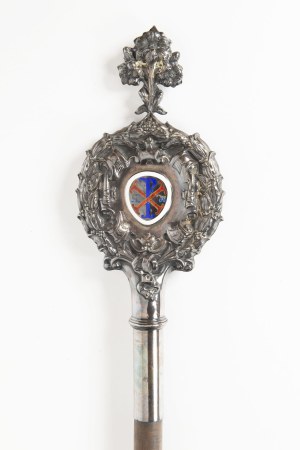 Crozier, 19th century, Silver-plated and colored enamel painting