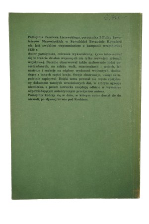 LISZEWSKI Czeslaw - W marszu i w walce. Memoirs of an officer of the 3rd Mazovian Cavalry Regiment from the September and October 1939 battles, Bialystok 1990