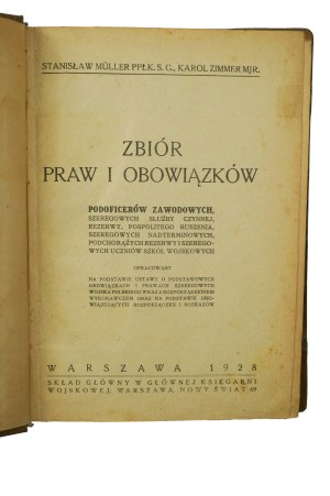 Müller St., Zimmer K. - Collection of rights and duties of professional non-commissioned officers (...) , Warsaw 1928