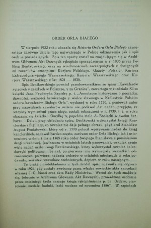 ŁOZA Stanisław - Order of the White Eagle , Warsaw 1939 [REPRINT Warsaw 1985].