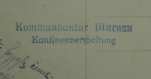 MURNAU Oflag VIIa A group of Polish officers in front of the building , on the reverse a stamp of the camp commandant's office