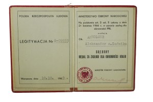 Legitymacja Srebrny Medal Za zasługi dla Obronności Kraju , dated 10.10.1969r,