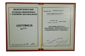 Legitimation Silver Badge for Merits for Environmental Protection and Water Management , dated 16.05.1990.