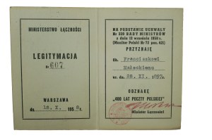 Legitimation Badge 400 years of the Polish Post Office , dated 18.X.1958.