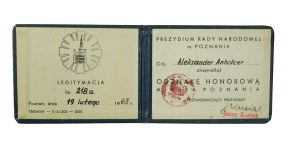 Legitimation Badge of Honor of the City of Poznań , dated February 19, 1963.