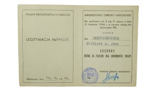 Legitimation Silver Medal for Meritorious Service to National Defense [for a woman], dated 10.8.1984.