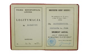 Legitimation Silver Medal Armed Forces in the Service of the Fatherland [for a woman], dated 2.9.1975.