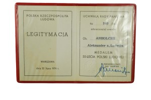 Legitimation Medal 30th Anniversary of the People's Republic of Poland , dated July 22, 1974.