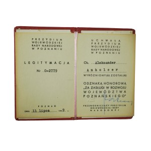 Legitymacja Odznaka Honorowa Za Zasługi dla Województwa Poznańskiego , datowana 11 lipca 1969r.