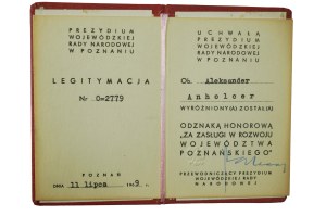 Legitimation Badge of Honor for Service to the Poznań Province , dated July 11, 1969.