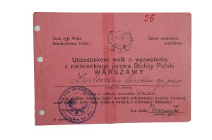 To a participant in the struggle to liberate Warsaw, the capital of Poland, from the German yoke, acknowledges Marshal Stalin, January 18, 1945.
