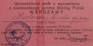 To a participant in the struggle to liberate Warsaw, the capital of Poland, from the German yoke, acknowledges Marshal Stalin, January 18, 1945.