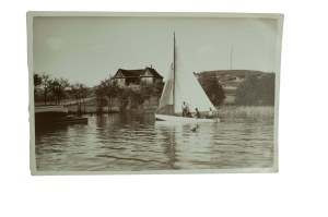 WIGRY ca. 1935. Tourist hostel PTK, motorboat 