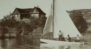 WIGRY ca. 1935. Tourist hostel PTK, motorboat 