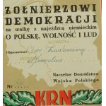 Dyplom Żołnierzowi demokracji za walkę z najeźdźcą niemieckim (...), 1946