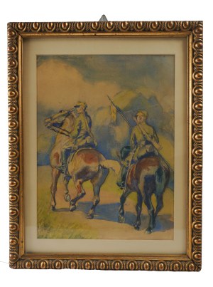 1st Cavalry Lancers Regiment on patrol - Zdzislaw Ruszkowski [1907-1991], watercolor