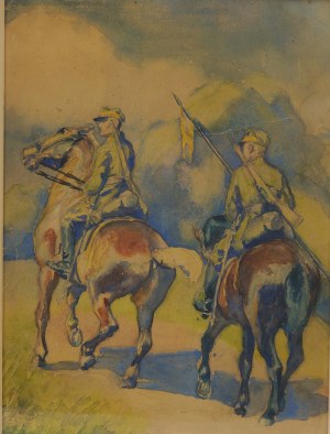1st Cavalry Lancers Regiment on patrol - Zdzislaw Ruszkowski [1907-1991], watercolor