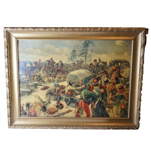 Odwrót wojsk Wielkiej Armii Napoleona z Rosji w 1812r. - oleodruk na płycie, XXw.