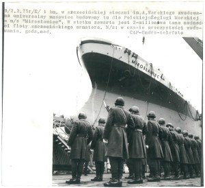 SZCZECIN. Launching of the m/s Miroslawiec, 1975.