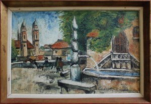Marek Szwarc, City landscape with fountain