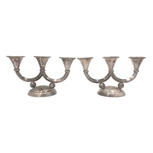 Świeczniki art déco trójpłomienne-para(Polska-Kraków, l.30.XX w.)