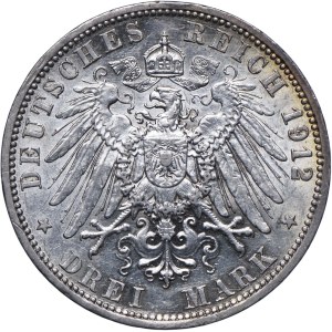 Německo, Prusko, Wilhelm II, 3 marky 1912 A, Berlín