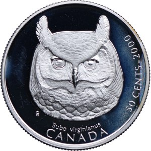 Kanada, Elżbieta II, 50 centów 2000 Puchacz wirginijski