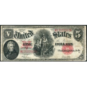 USA, Red Seal, 5 dolarów 1907 - Speelman & White M/:- - PCBLIC