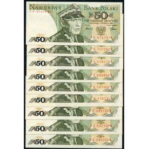 Set of banknotes, 50 zloty 1986 MIX SERIES (9 pieces).
