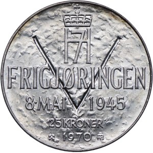 Norway, Olaf V, 25 crowns 1970, Kongsberg 25th anniversary of liberation