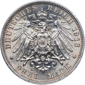 Germany, Saxony, 3 marks 1913 E, Muldenhütten
