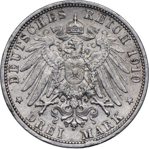 Niemcy, Badenia, Fryderyk II, 3 marki 1910 G, Karlsruhe