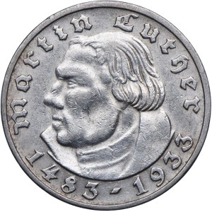 Germany, Weimar Republic, 2 Marks 1933 J, Hamburg, Martin Luther