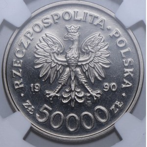 Third Republic, 50,000 PLN 1990 Solidarity 1980-1990, SAMPLE Nickel