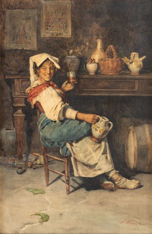 Antonio Piccinni (1846 Trani - 1920 Rome), Girl drinking wine, 1890