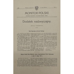 Pocztówka z przedrukiem z Monitora Polski RADA REGENCYJNA DO NARODU POLSKIEGO 14 LUTEGO 1918