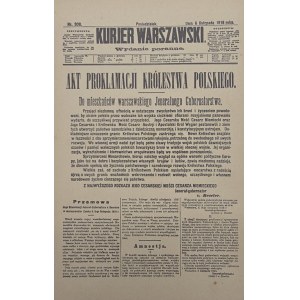Pocztówka z przedrukiem odezwy AKT PROKLAMACJI KRÓLESTWA POLSKIEGO [KURJER WARSZAWSKI 1916]