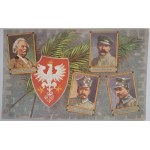 Patriotic postcard Piłsudski, Paderewski, Haller, Dowbór - Muśnicki ca. 1919